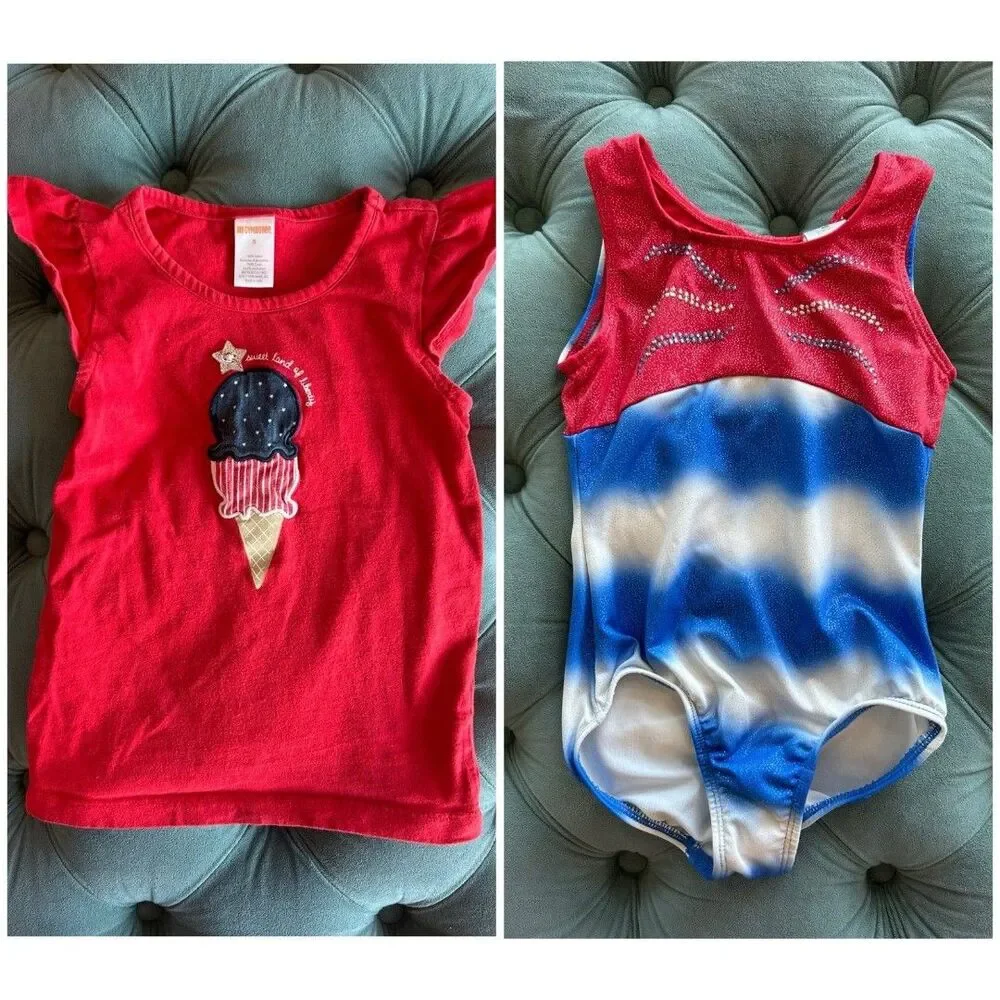 Gymboree Girls Shirt and Leotard Bundle Red White and Blue